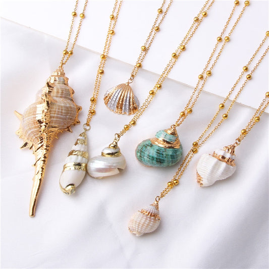 Boho Chic Gold Chain Conch Shell Necklace Beach Jewelry