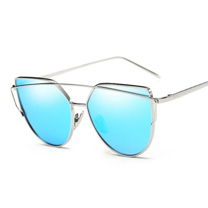 Wire Frame Oversized Women's Sunglasses Cat Eye Sunglasses - Silver Blue