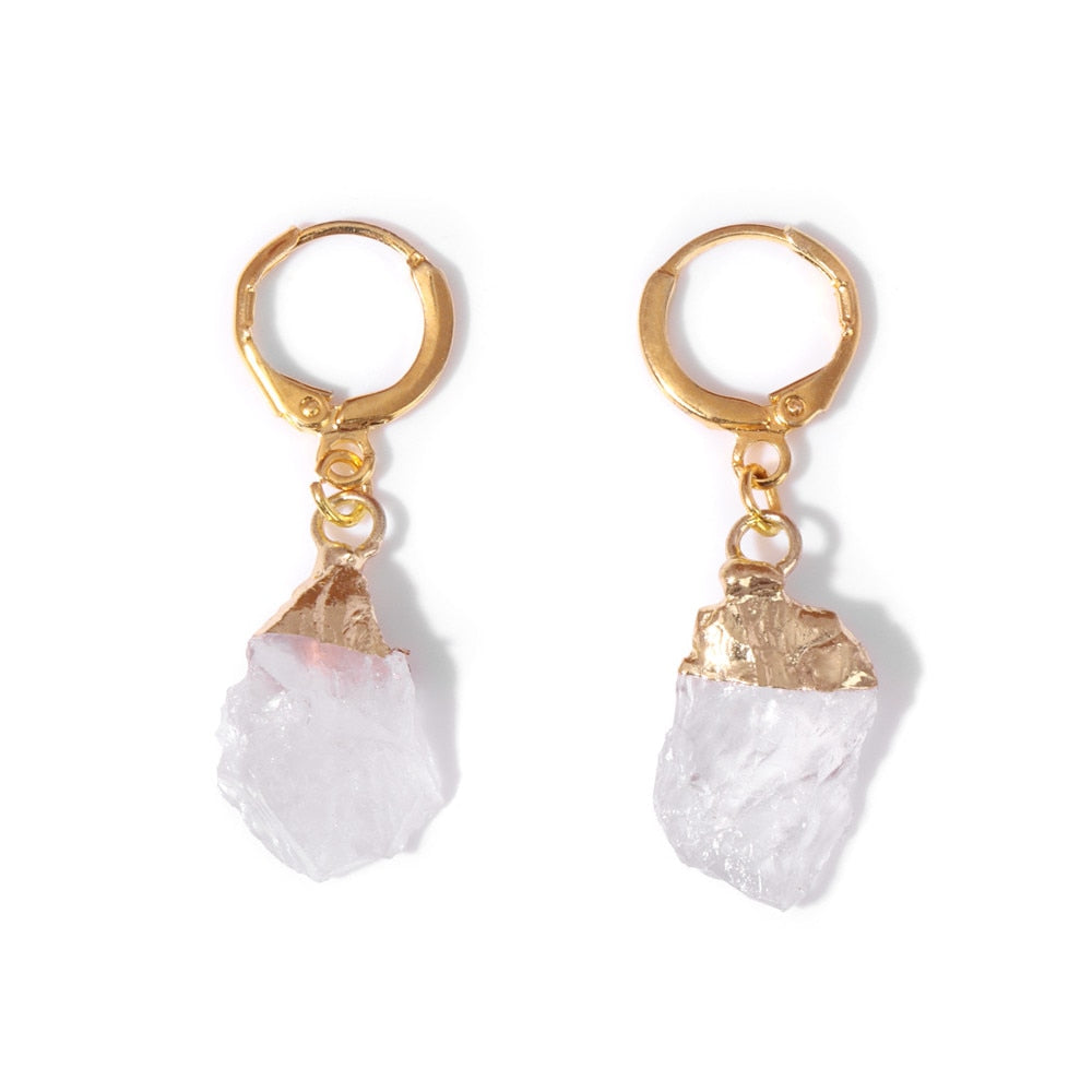 Chakra Balancing Natural Stone Jewelry Gold Earrings - Clear Quartz