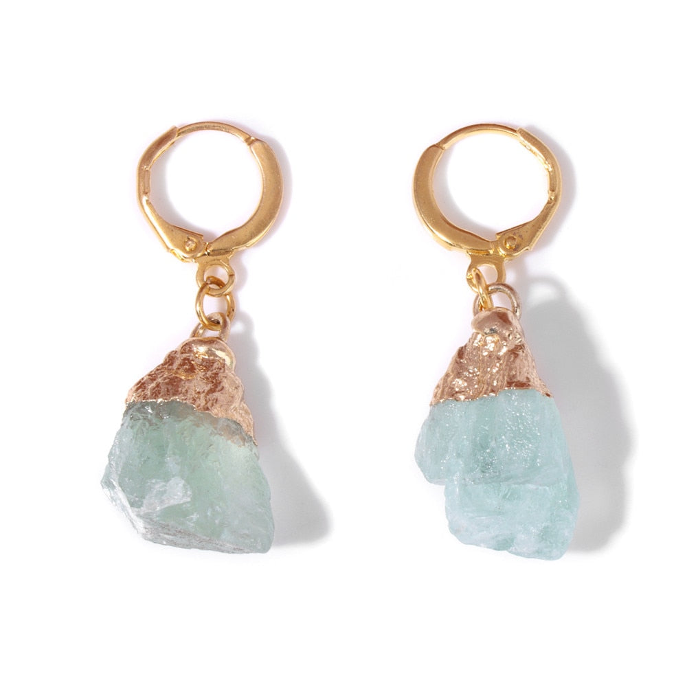 Chakra Balancing Natural Stone Jewelry Gold Earrings - Green Fluorite