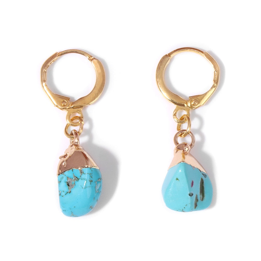 Chakra Balancing Natural Stone Jewelry Gold Earrings - Blue Howlite