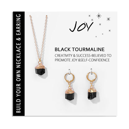 Chakra Balancing Natural Stone Jewelry Necklace & Earrings Set - BLACK TOURMALINE